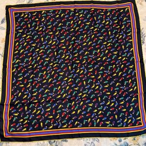 Alynn Navy Silk Scarf with Multicolor Golf Bag Motif 34x34 100% Silk